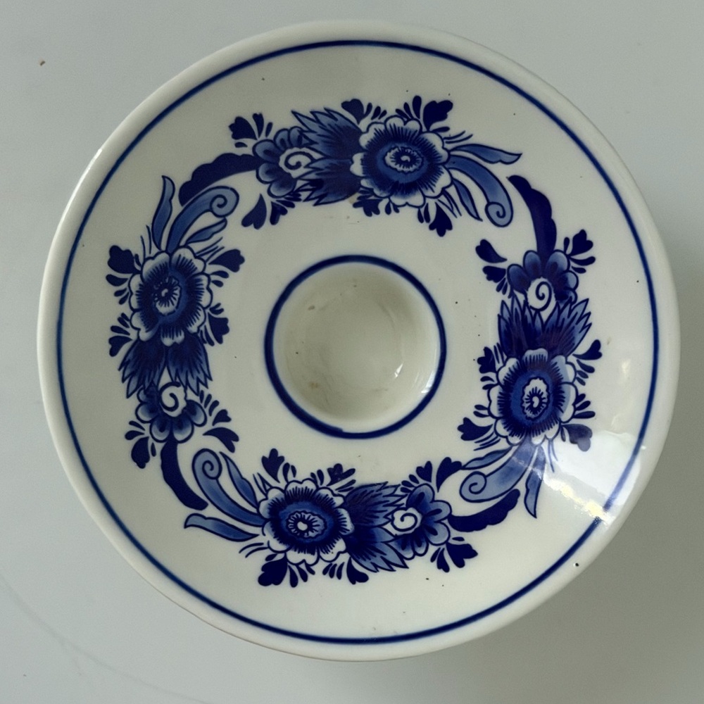Vintage 4” Delft Blue Holland Ceramic Candlestick Candle Holder Handpainted